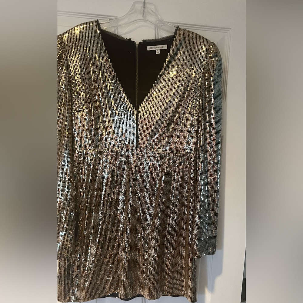 Rebecca Minkoff Gold Sequined Cocktail Dress